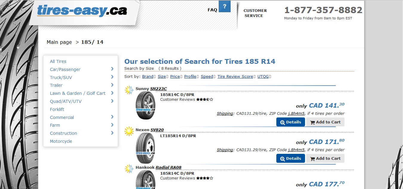 Tires in Canada. 185R14 Engines Transmissions Drive Train Suspension Chassis