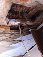other angle of Broken rotten wood beam forward of AC